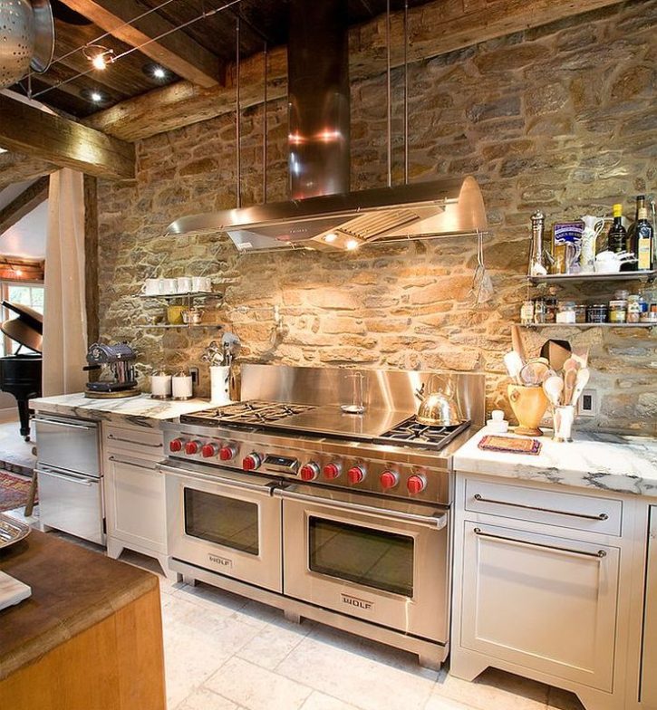 30 Inventive Kitchens with Stone Walls